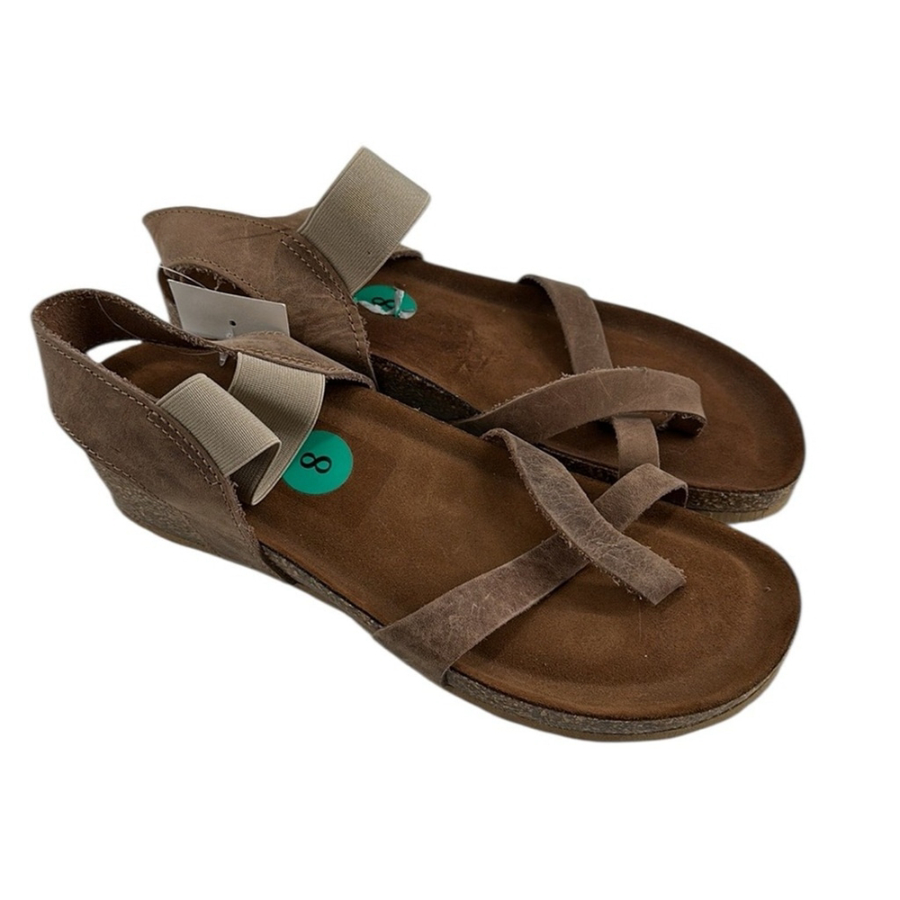 Bio Gold cork sandal wedge low comfort shoe leather suede tan sz 8-8.5 NWT